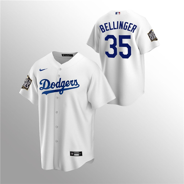 Men's Los Angeles Dodgers #35 Cody Bellinger White 2020 World Series Bound stitched MLB Jersey